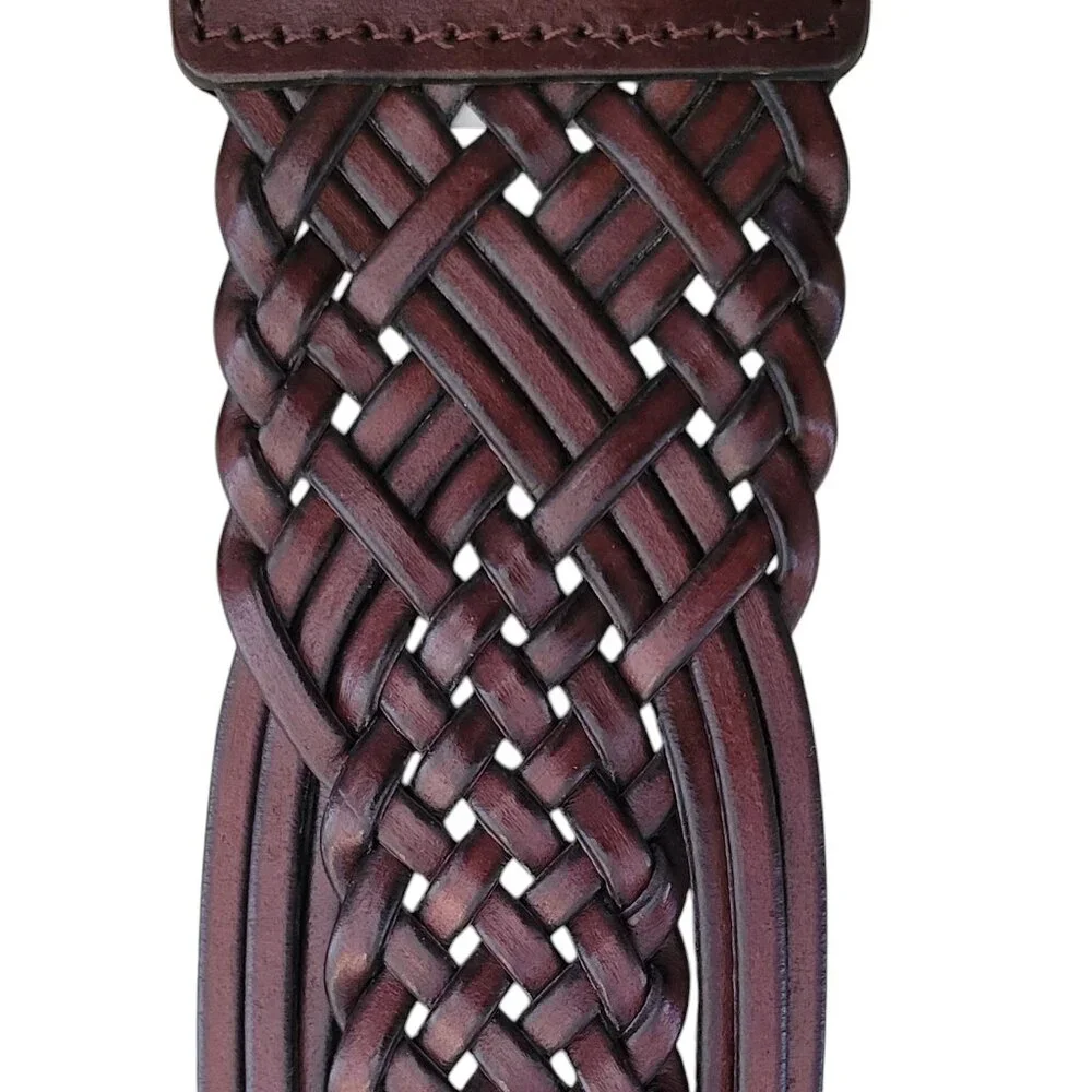 Chocolate Brown Leather Woven Braided Wide Western Rockabilly Belt NEW